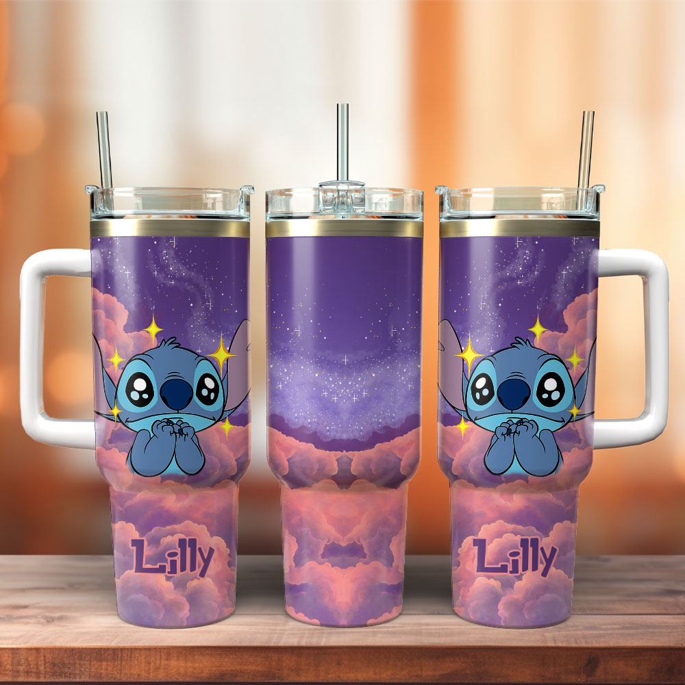 Lilo and Stitch Disney Cartoon Custom Stanley Quencher 40oz Stainless Steel Tumbler With Handle