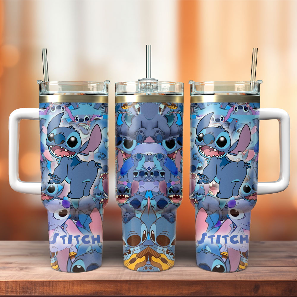 Lilo And Stitch Disney Cartoon Custom Stanley Quencher 40oz Stainless Steel Tumbler With Handle