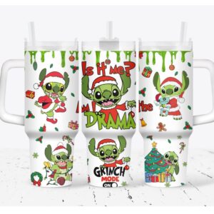 Lilo and Stitch Merry Xmas Disney Cartoon Custom Stanley Quencher 40oz Stainless Steel Tumbler With Handle