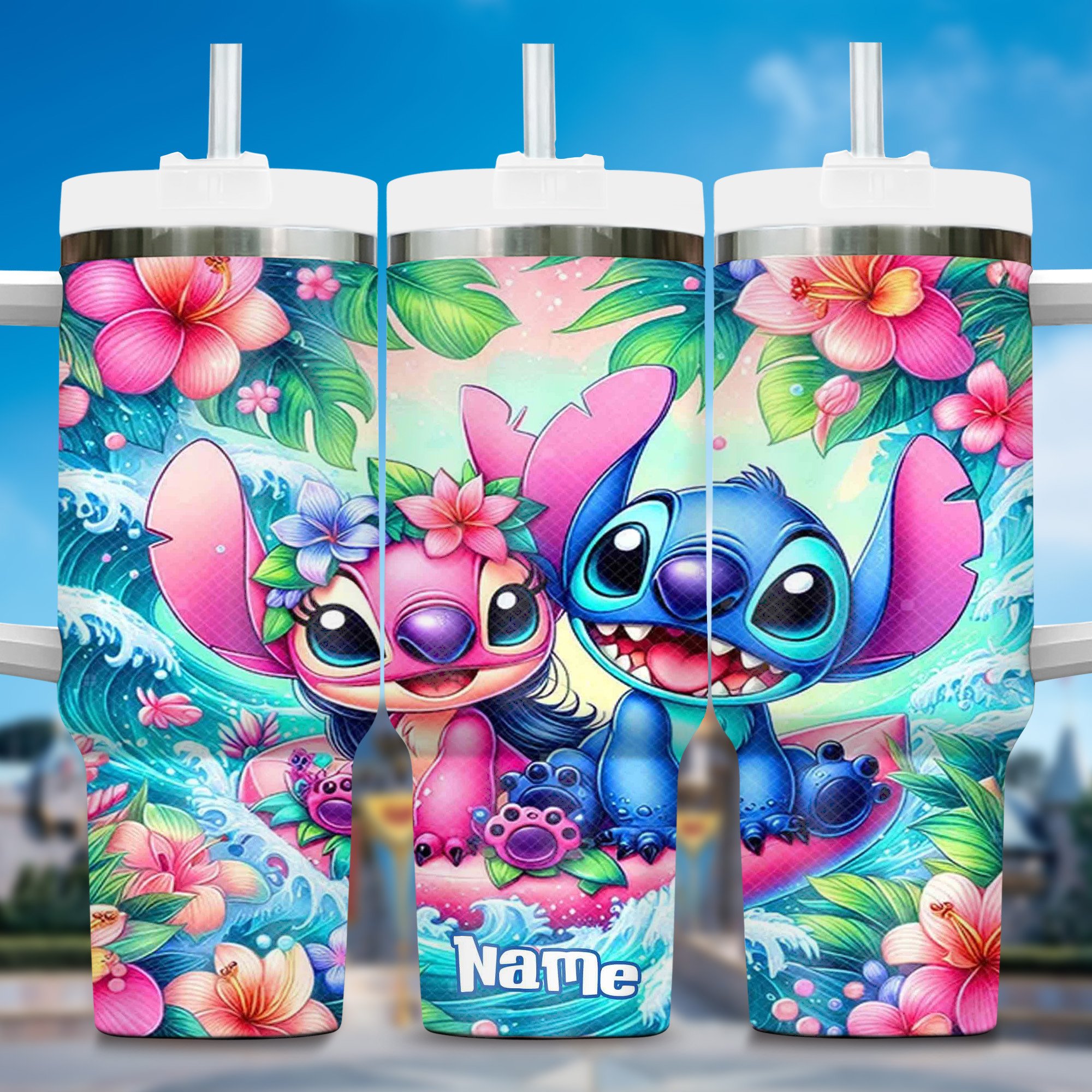 Lilo and Stitch Summer Cartoon Custom Stanley Quencher 40oz Stainless Steel Tumbler With Handle