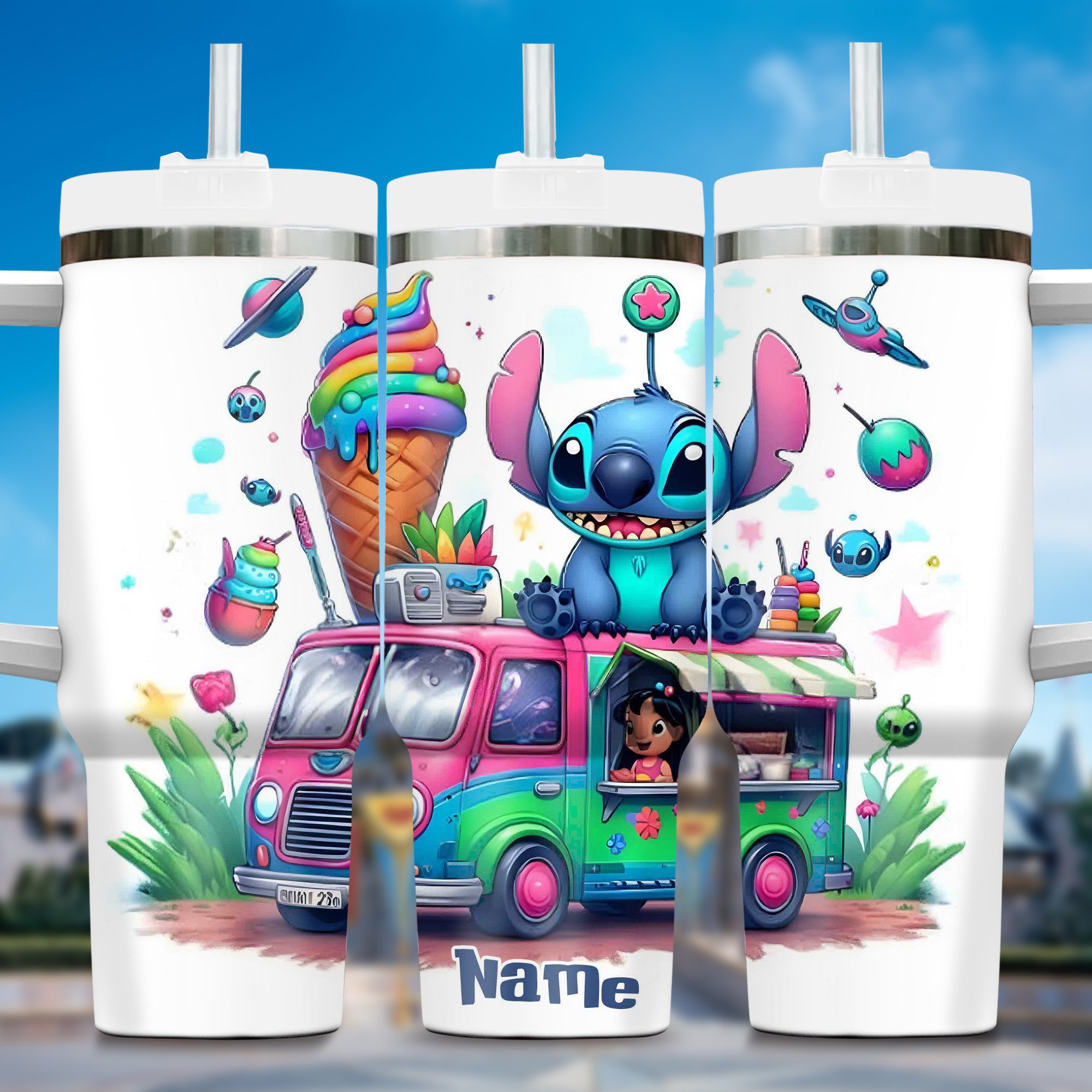 Lilo and Stitch Summer Cartoon Custom Stanley Quencher 40oz Stainless Steel Tumbler With Handle
