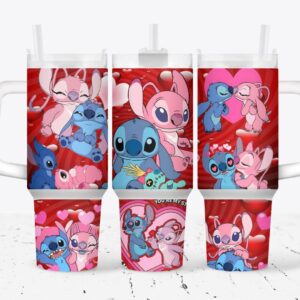 Lilo and Stitch Valentines Gift Disney Cartoon Custom Stanley Quencher 40oz Stainless Steel Tumbler With Handle
