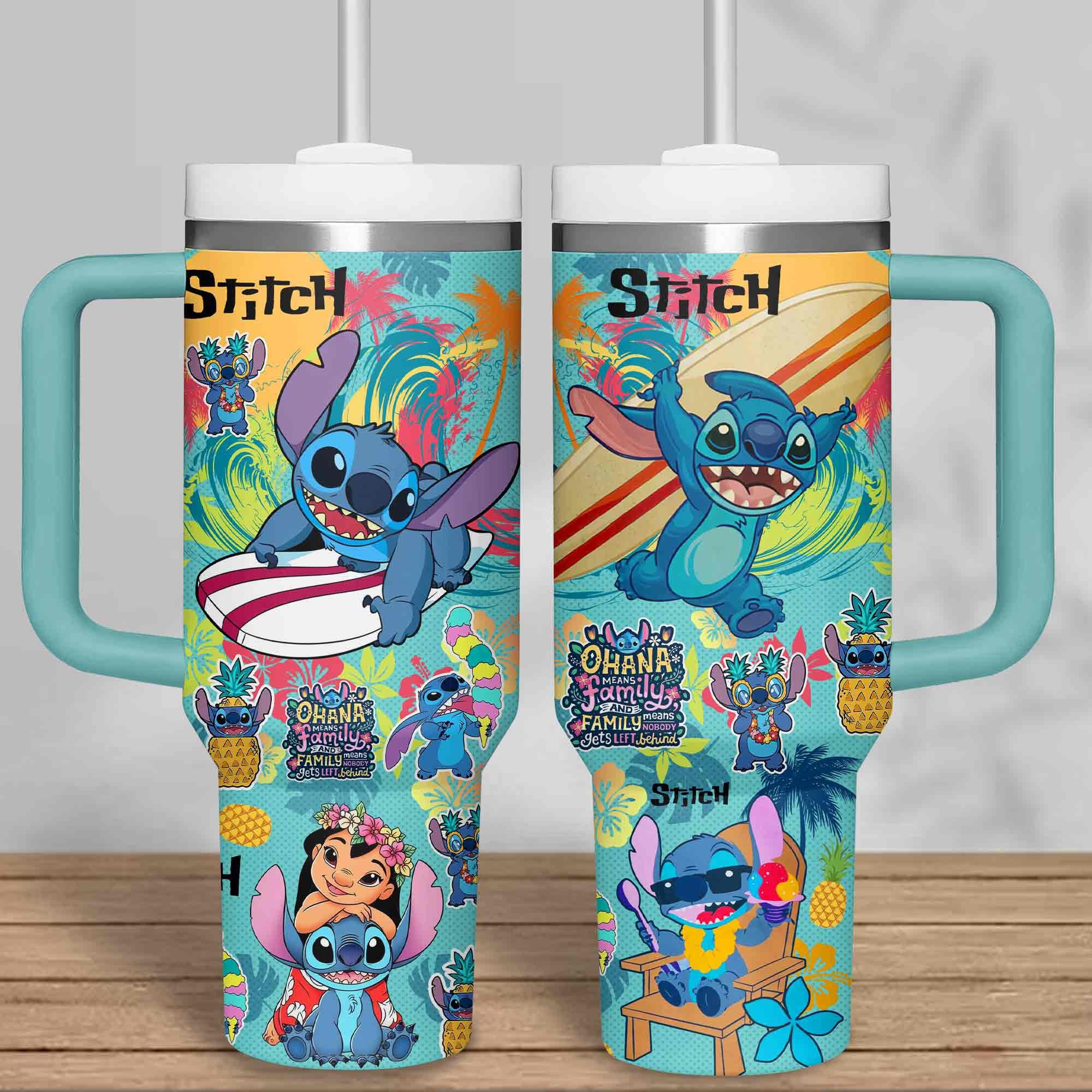 Lilo & Stitch Cartoon Custom Stanley Quencher 40oz Stainless Steel Tumbler With Handle