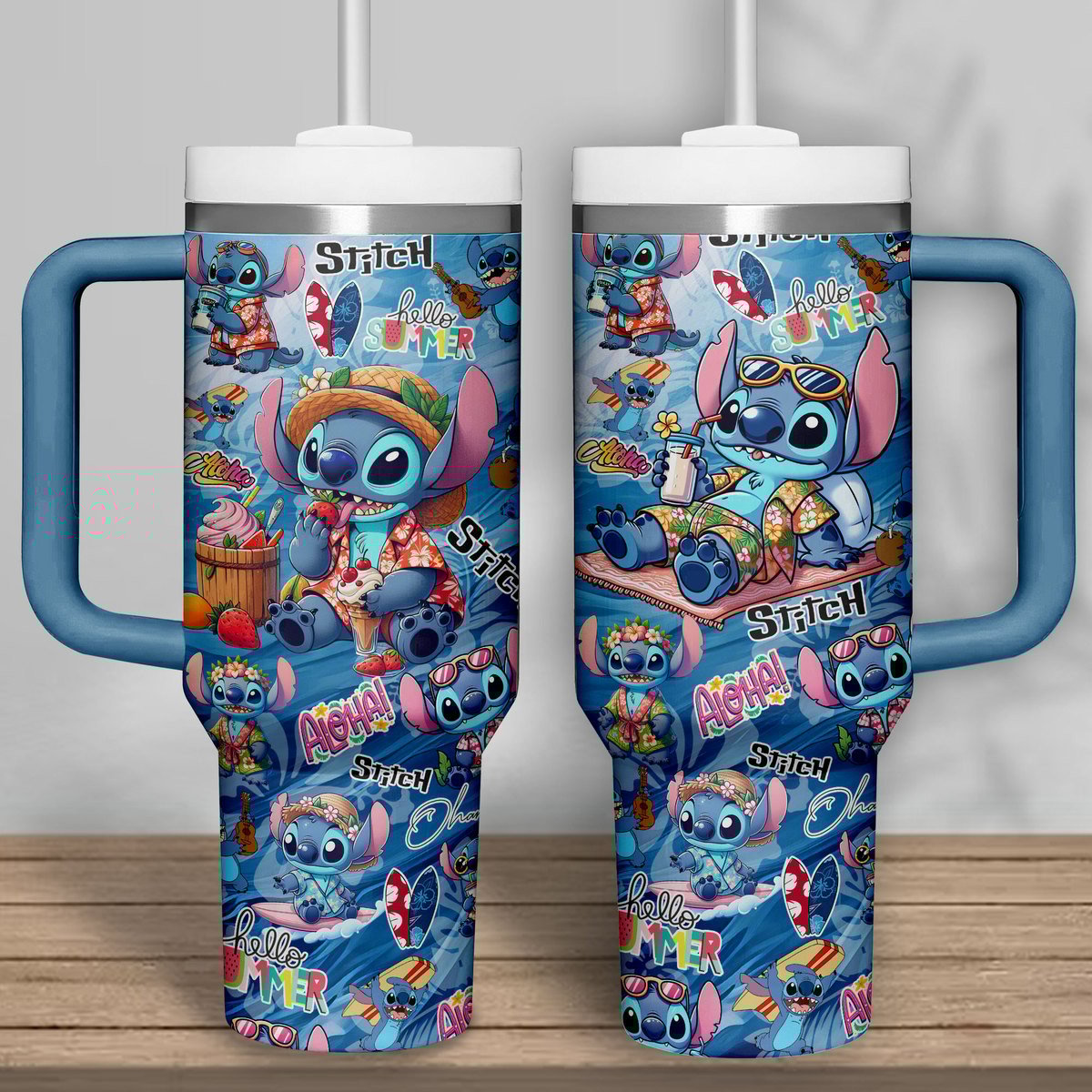 Lilo & Stitch Cartoon Custom Stanley Quencher 40oz Stainless Steel Tumbler With Handle