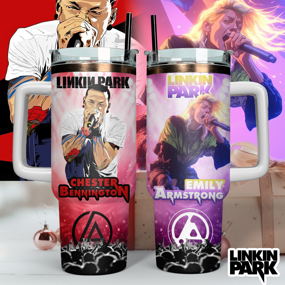 Linkin Park Music Custom Stanley Quencher 40oz Stainless Steel Tumbler With Handle
