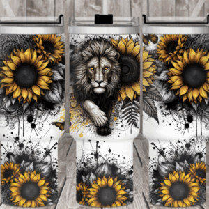 Lion Sunflower Custom Stanley Quencher 40oz Stainless Steel Tumbler With Handle