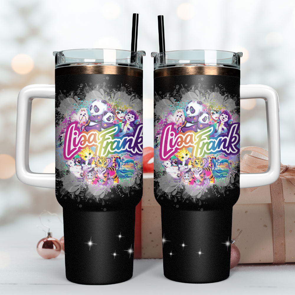 Lisa Frank Cartoon Custom Stanley Quencher 40oz Stainless Steel Tumbler With Handle