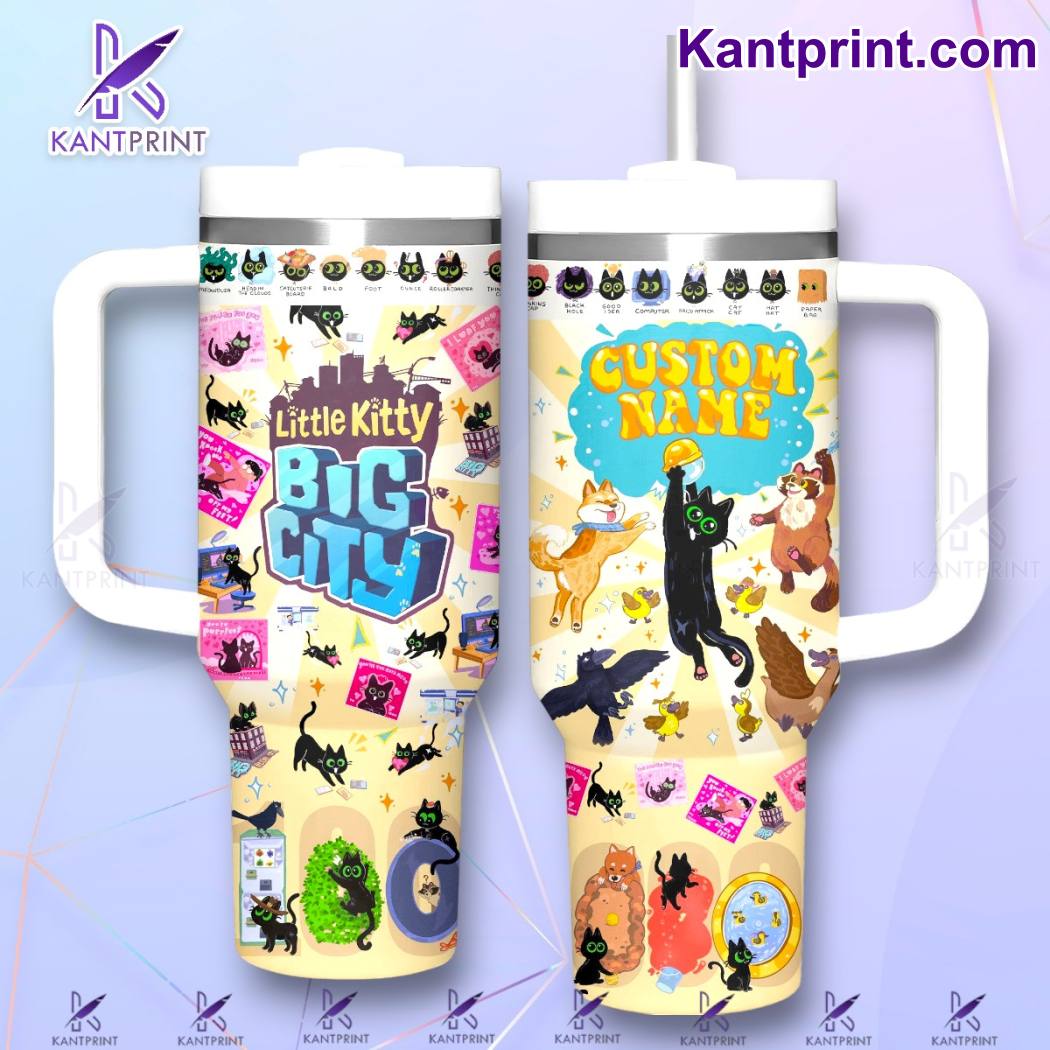Little Kitty Big City Games Custom Stanley Quencher 40oz Stainless Steel Tumbler With Handle