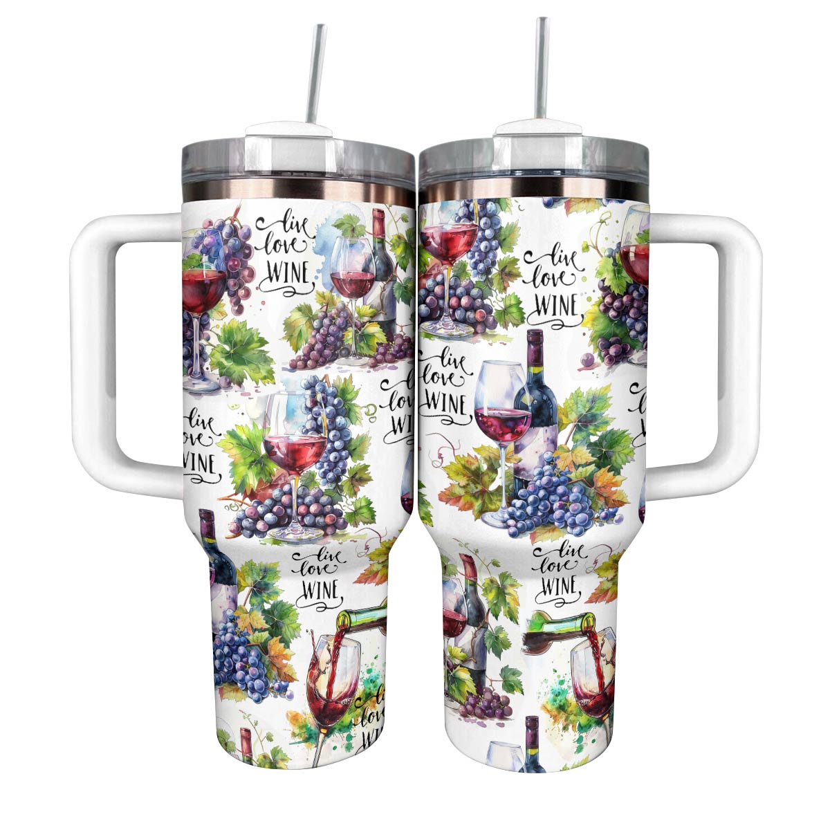 Live Love Wine Custom Stanley Quencher 40oz Stainless Steel Tumbler With Handle