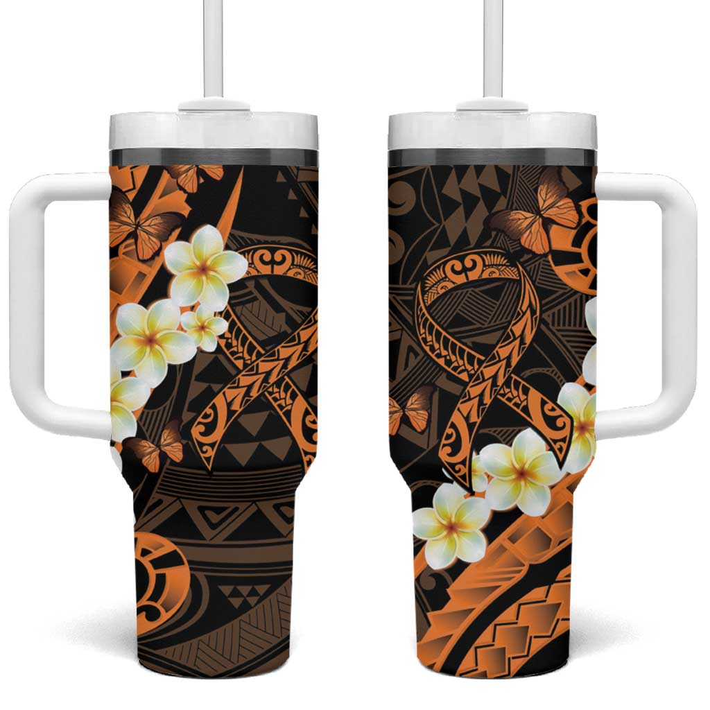 Liver Cancer Awareness Month Awareness Is Key Orange Polynesian Ribbon Custom Stanley Quencher 40oz Stainless Steel Tumbler With Handle