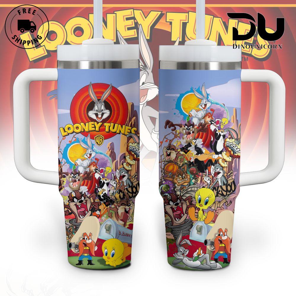 Looney Tunes Cartoon Custom Stanley Quencher 40oz Stainless Steel Tumbler With Handle