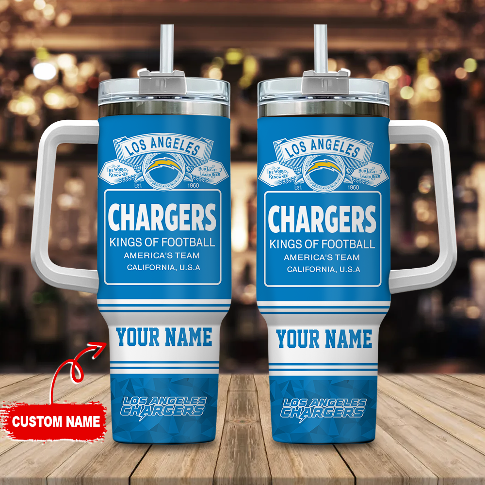 Los Angeles Chargers NFL Bud Light Custom Stanley Quencher 40oz Stainless Steel Tumbler With Handle