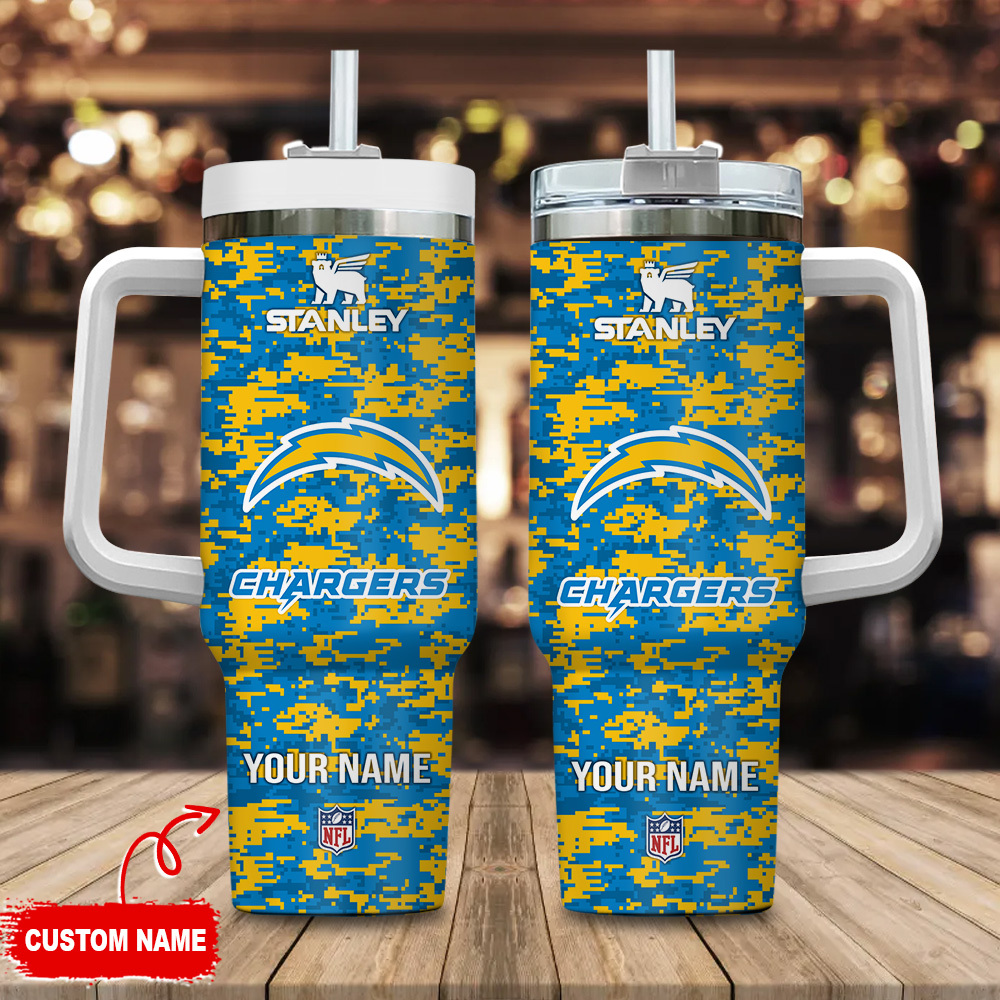 Los Angeles Chargers NFL Camouflage Custom Stanley Quencher 40oz Stainless Steel Tumbler With Handle