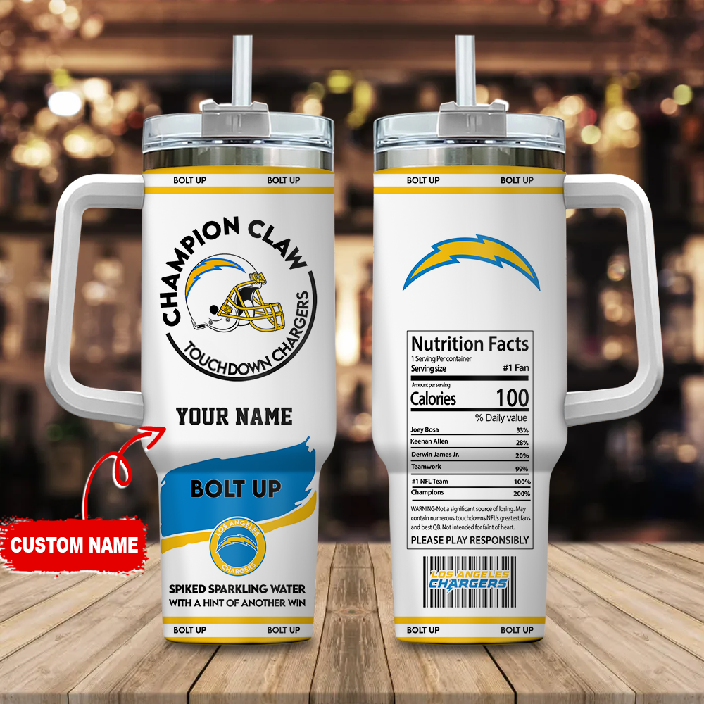 Los Angeles Chargers NFL Champion Claw Custom Stanley Quencher 40oz Stainless Steel Tumbler With Handle