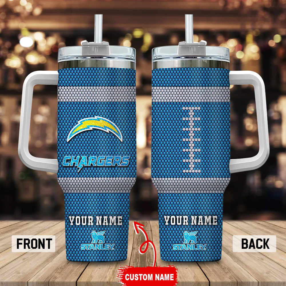 Los Angeles Chargers NFL Crystal Custom Stanley Quencher 40oz Stainless Steel Tumbler With Handle