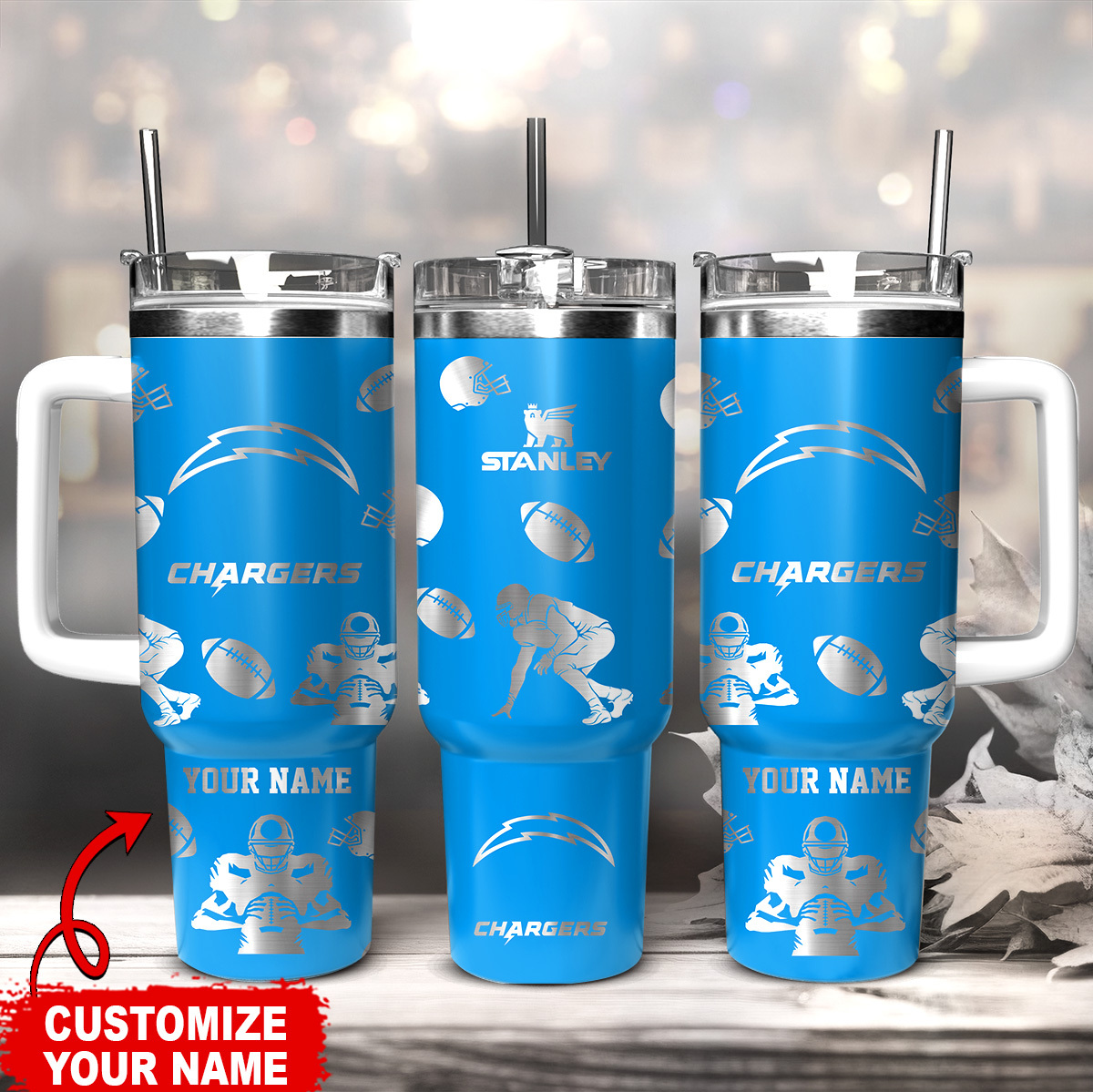 Los Angeles Chargers NFL Custom Stanley Quencher 40oz Stainless Steel Tumbler With Handle