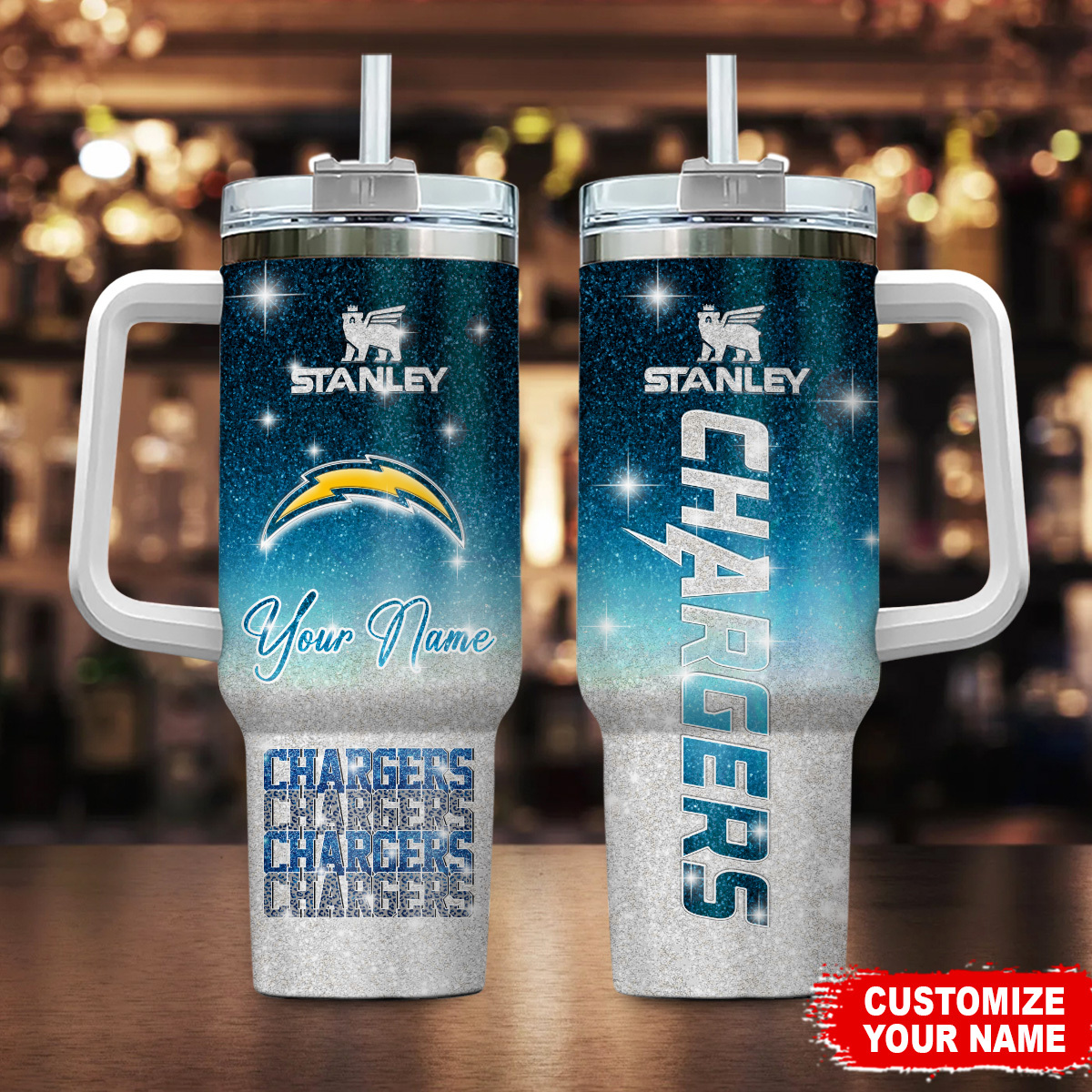 Los Angeles Chargers NFL Custom Stanley Quencher 40oz Stainless Steel Tumbler With Handle