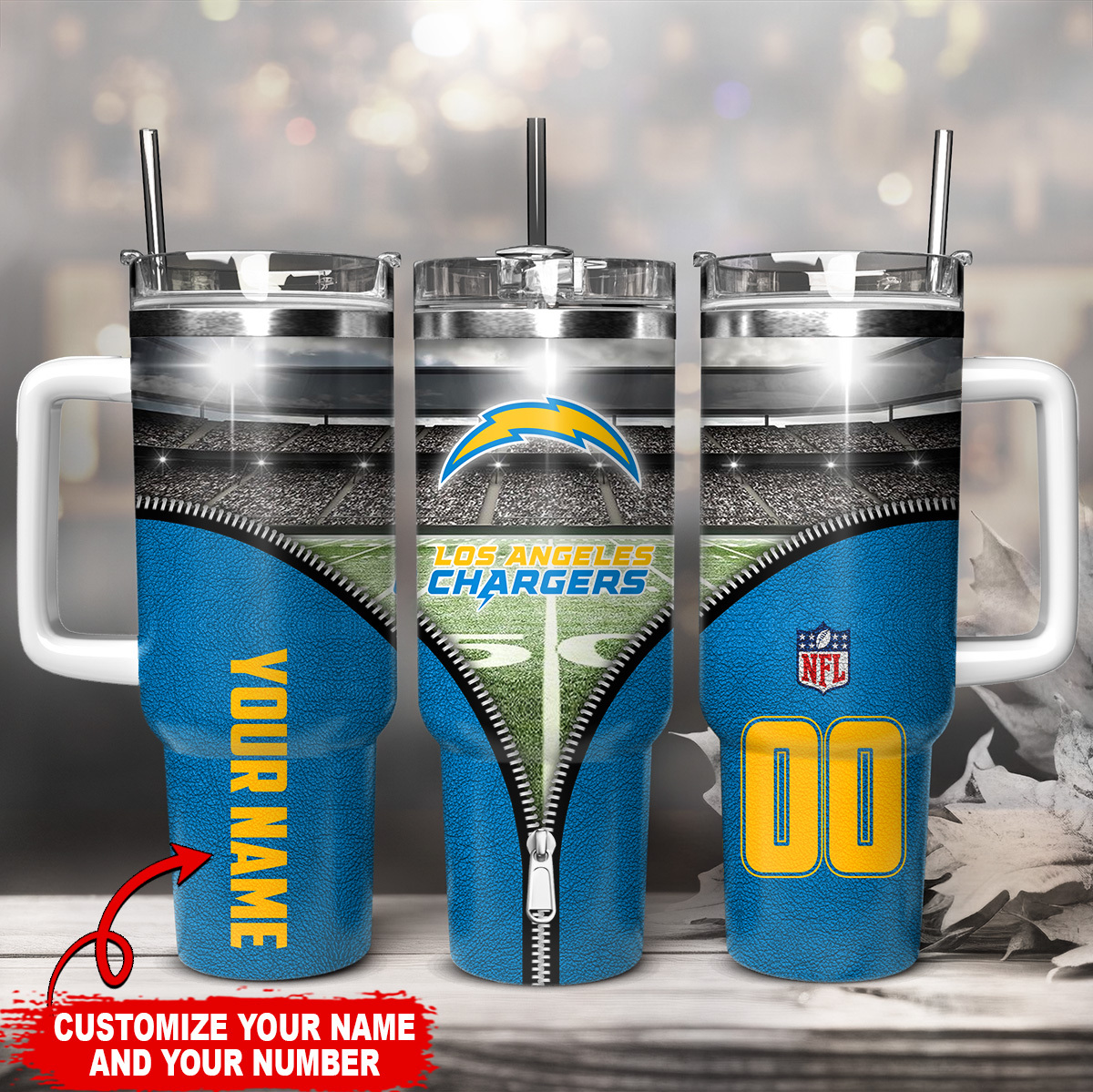Los Angeles Chargers NFL Custom Stanley Quencher 40oz Stainless Steel Tumbler With Handle