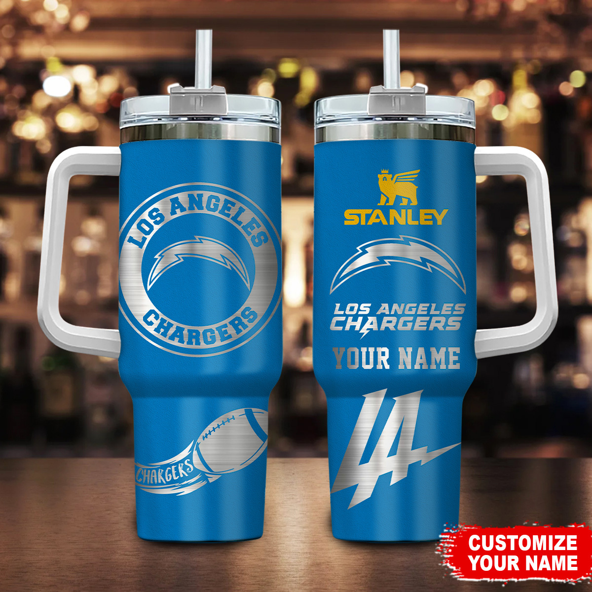 Los Angeles Chargers NFL Custom Stanley Quencher 40oz Stainless Steel Tumbler With Handle