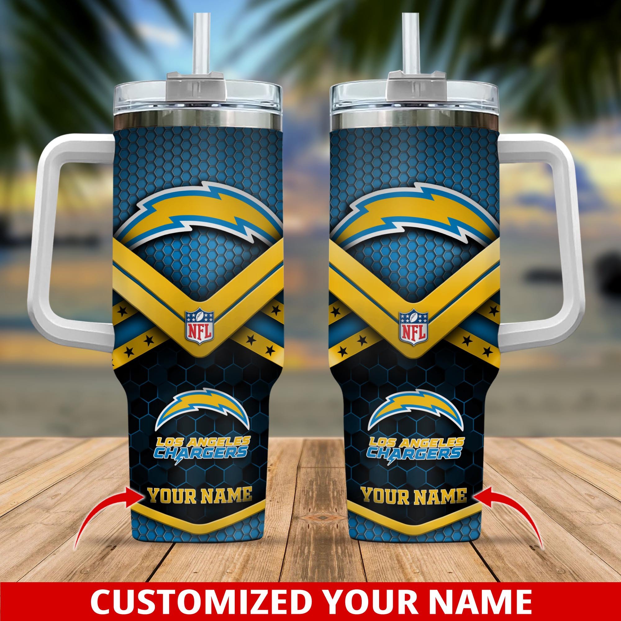 Los Angeles Chargers NFL Custom Stanley Quencher 40oz Stainless Steel Tumbler With Handle