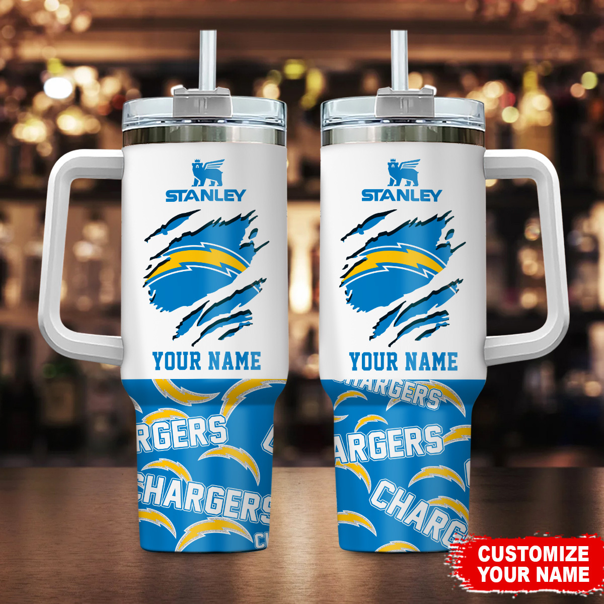 Los Angeles Chargers NFL Custom Stanley Quencher 40oz Stainless Steel Tumbler With Handle