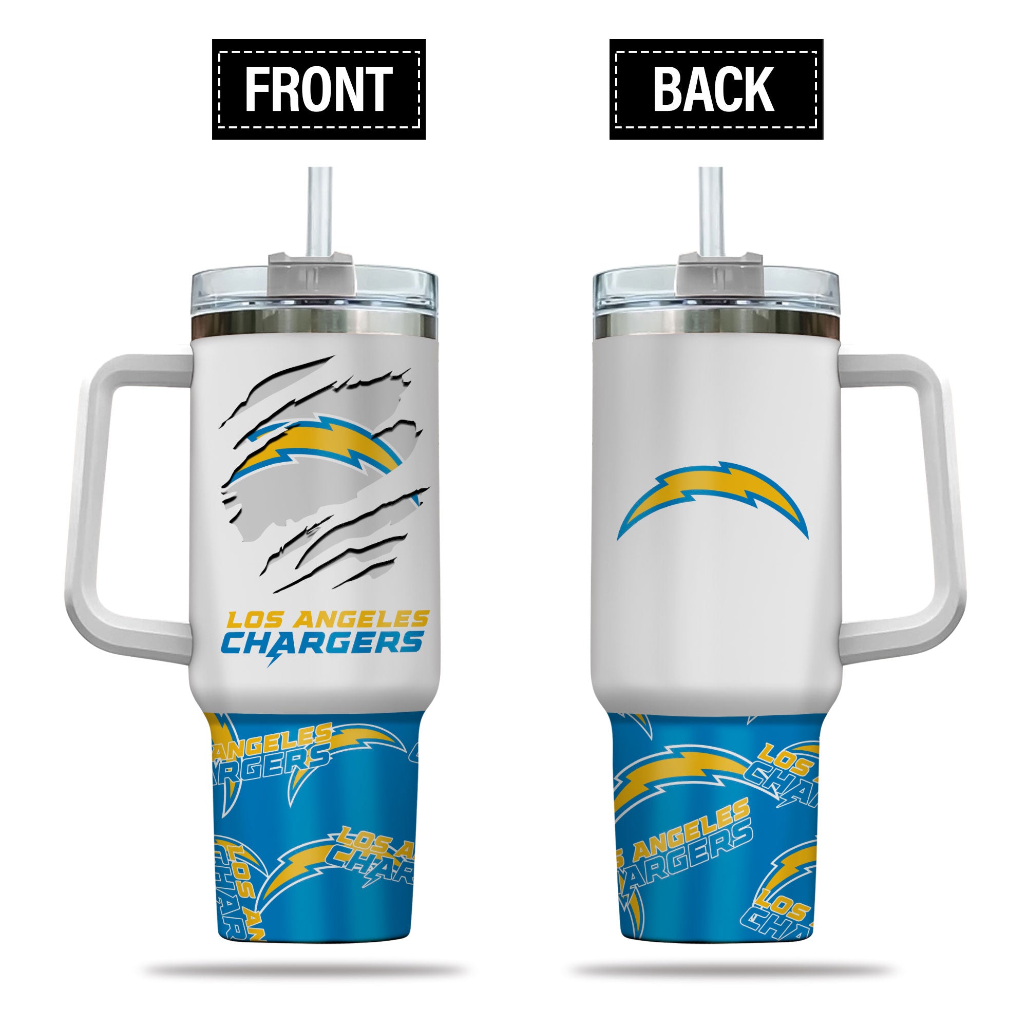 Los Angeles Chargers NFL Custom Stanley Quencher 40oz Stainless Steel Tumbler With Handle