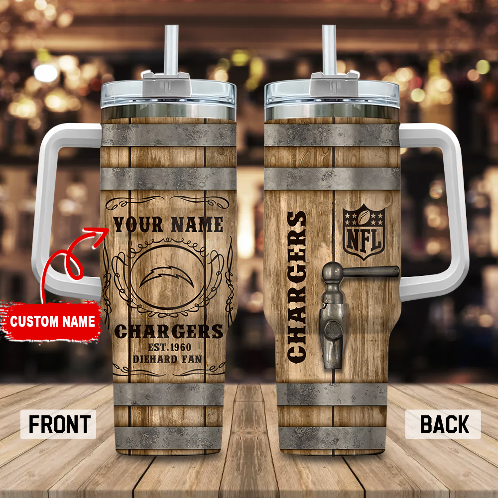 Los Angeles Chargers NFL Diehard Fan Custom Stanley Quencher 40oz Stainless Steel Tumbler With Handle