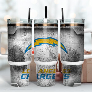 Los Angeles Chargers NFL Fingerprint Effect Custom Stanley Quencher 40oz Stainless Steel Tumbler With Handle