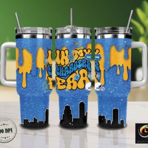Los Angeles Chargers NFL Glitter Custom Stanley Quencher 40oz Stainless Steel Tumbler With Handle