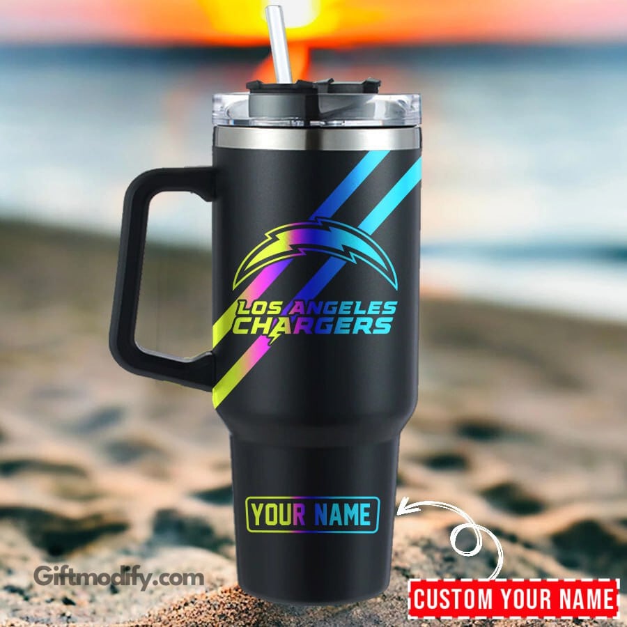 Los Angeles Chargers NFL Hologram Logo Custom Stanley Quencher 40oz Stainless Steel Tumbler With Handle