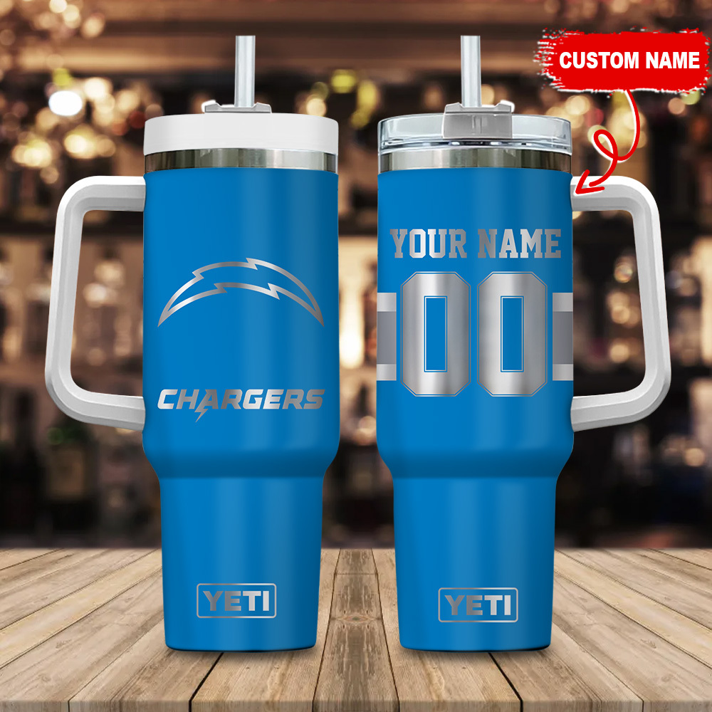 Los Angeles Chargers NFL Laser Engraved Effect Custom Stanley Quencher 40oz Stainless Steel Tumbler With Handle