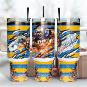 Los Angeles Chargers NFL Mascot Custom Stanley Quencher 40oz Stainless Steel Tumbler With Handle