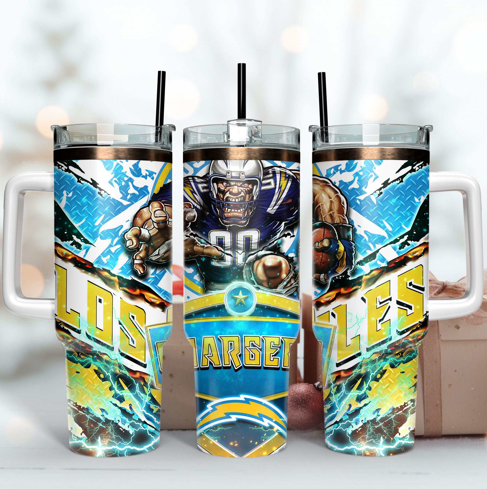 Los Angeles Chargers NFL Mascot Custom Stanley Quencher 40oz Stainless Steel Tumbler With Handle