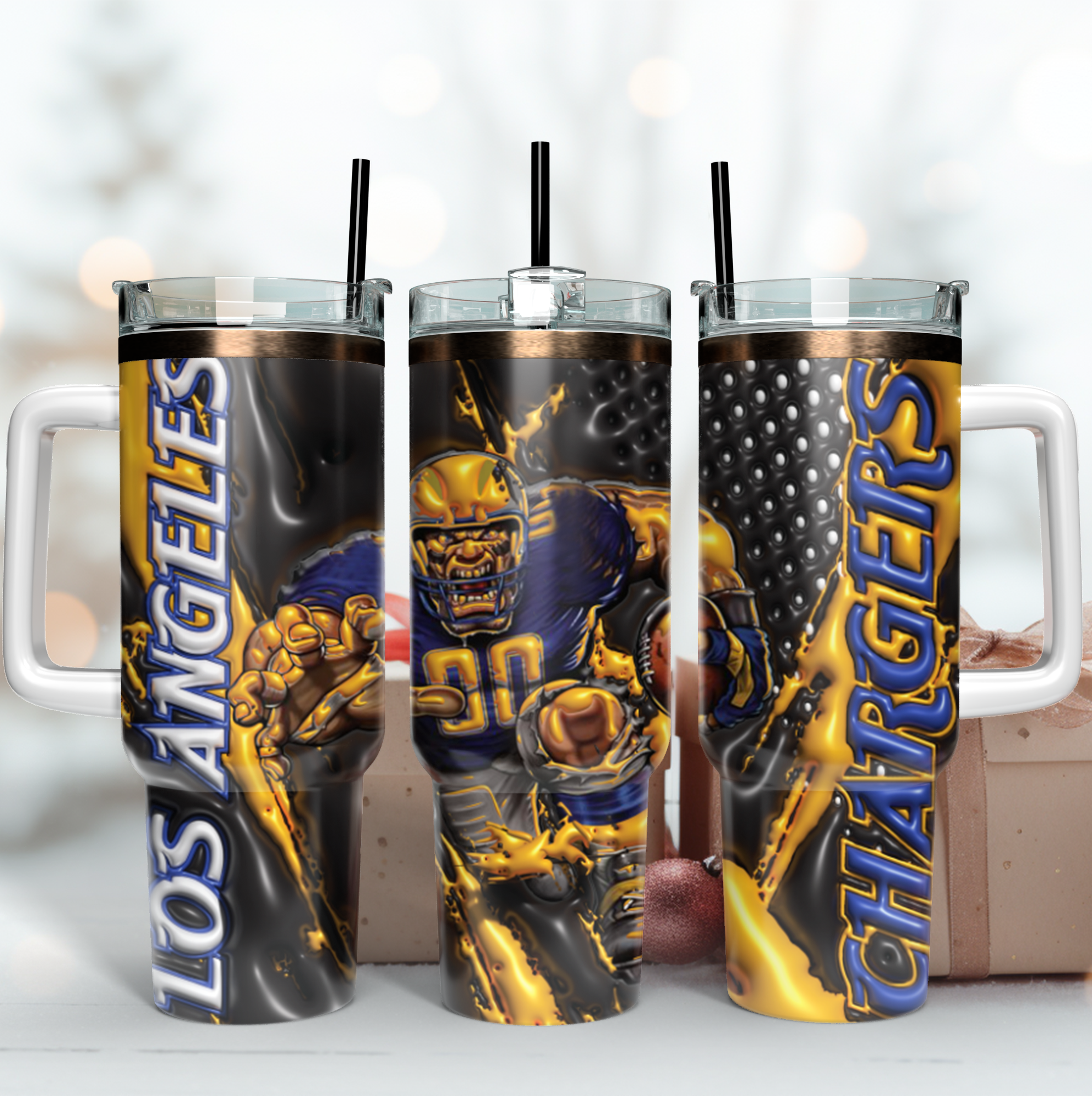 Los Angeles Chargers NFL Mascot Custom Stanley Quencher 40oz Stainless Steel Tumbler With Handle