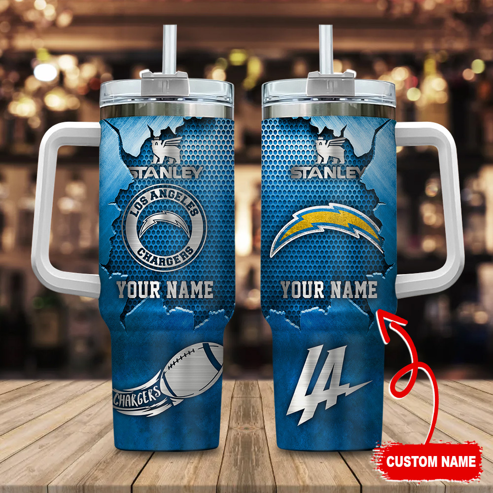 Los Angeles Chargers NFL Metal Style Custom Stanley Quencher 40oz Stainless Steel Tumbler With Handle