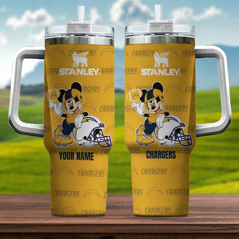 Los Angeles Chargers NFL Mickey Mouse Custom Stanley Quencher 40oz Stainless Steel Tumbler With Handle