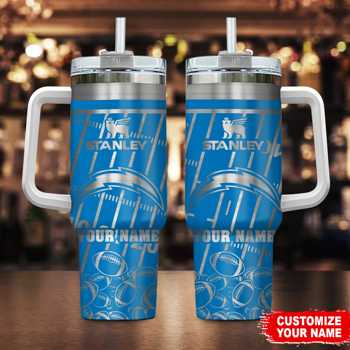 Los Angeles Chargers NFL Silver Custom Stanley Quencher 40oz Stainless Steel Tumbler With Handle