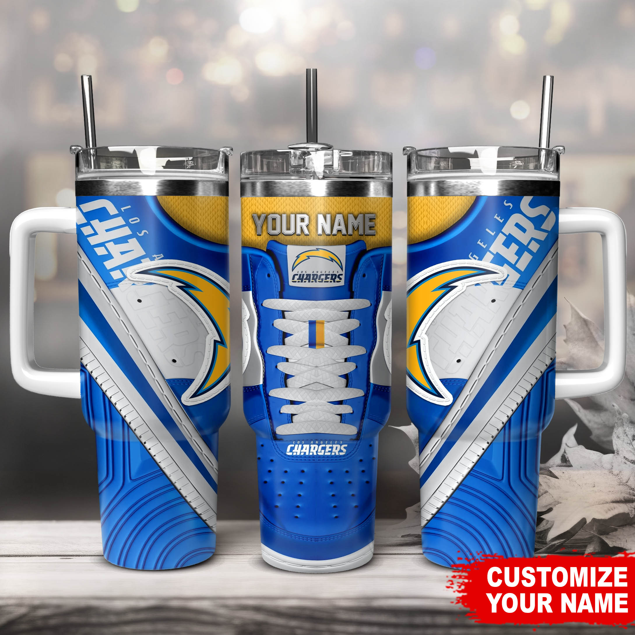 Los Angeles Chargers NFL Sneaker Custom Stanley Quencher 40oz Stainless Steel Tumbler With Handle