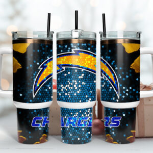 Los Angeles Chargers NFL Stained Glass Effect Custom Stanley Quencher 40oz Stainless Steel Tumbler With Handle