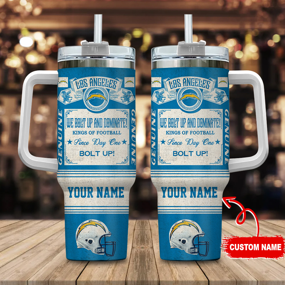 Los Angeles Chargers NFL Vintage Kings Of Football Custom Stanley Quencher 40oz Stainless Steel Tumbler With Handle