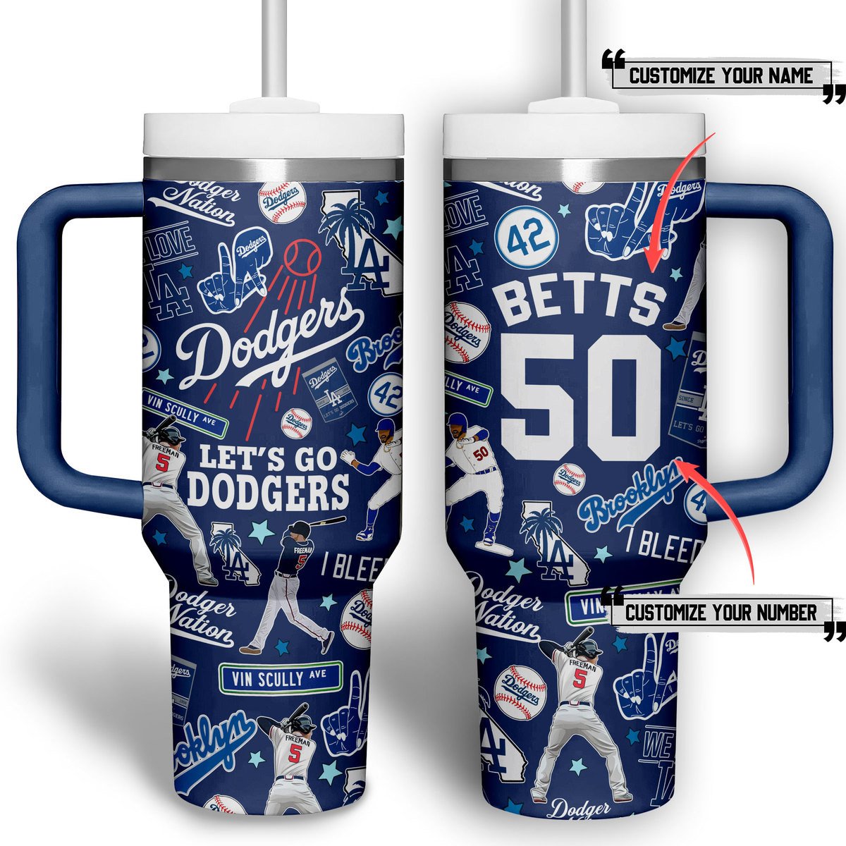 Los Angeles Dodgers MLB Custom Stanley Quencher 40oz Stainless Steel Tumbler With Handle