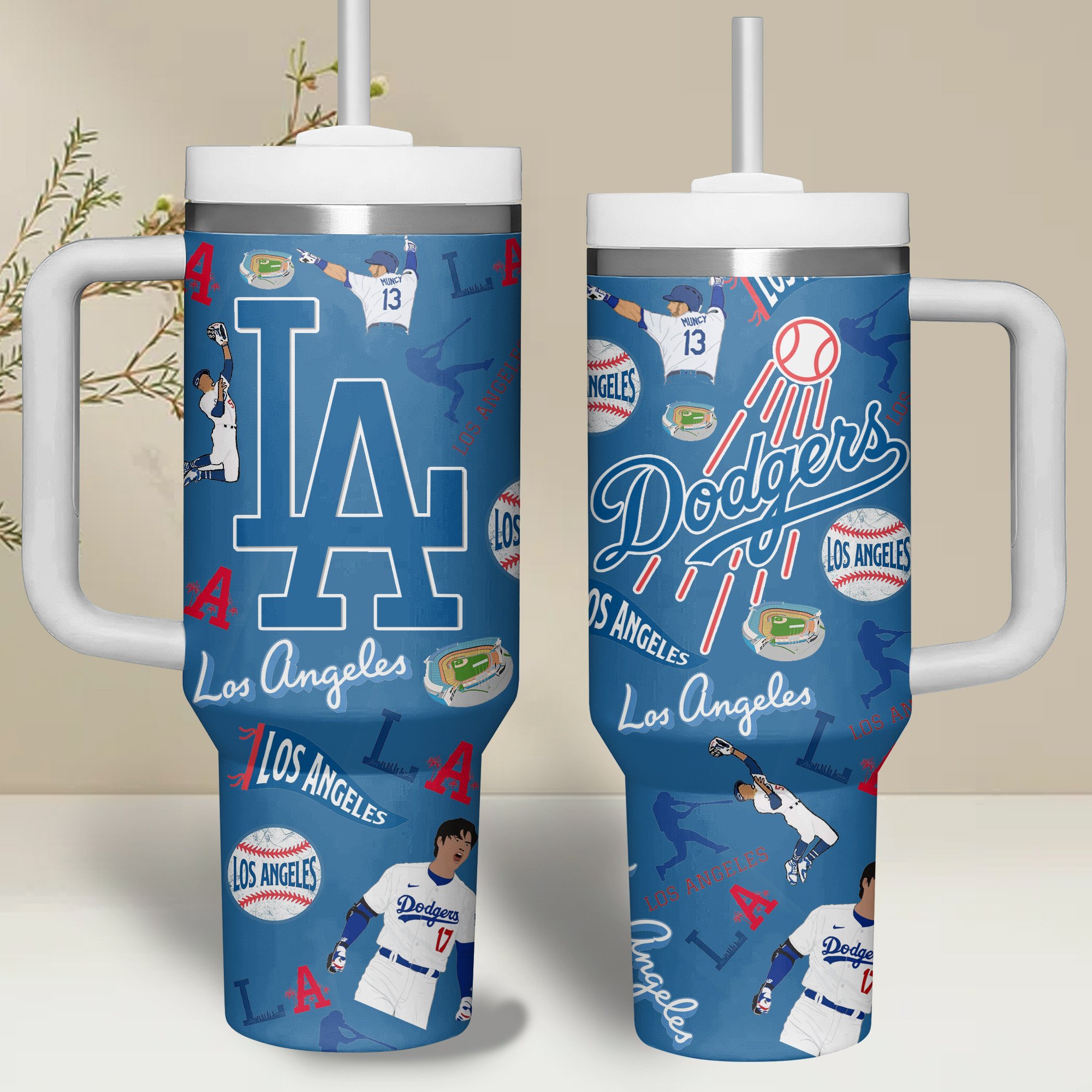 Los Angeles Dodgers MLB Custom Stanley Quencher 40oz Stainless Steel Tumbler With Handle