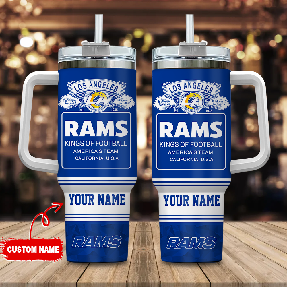 Los Angeles Rams NFL Bud Light Custom Stanley Quencher 40oz Stainless Steel Tumbler With Handle