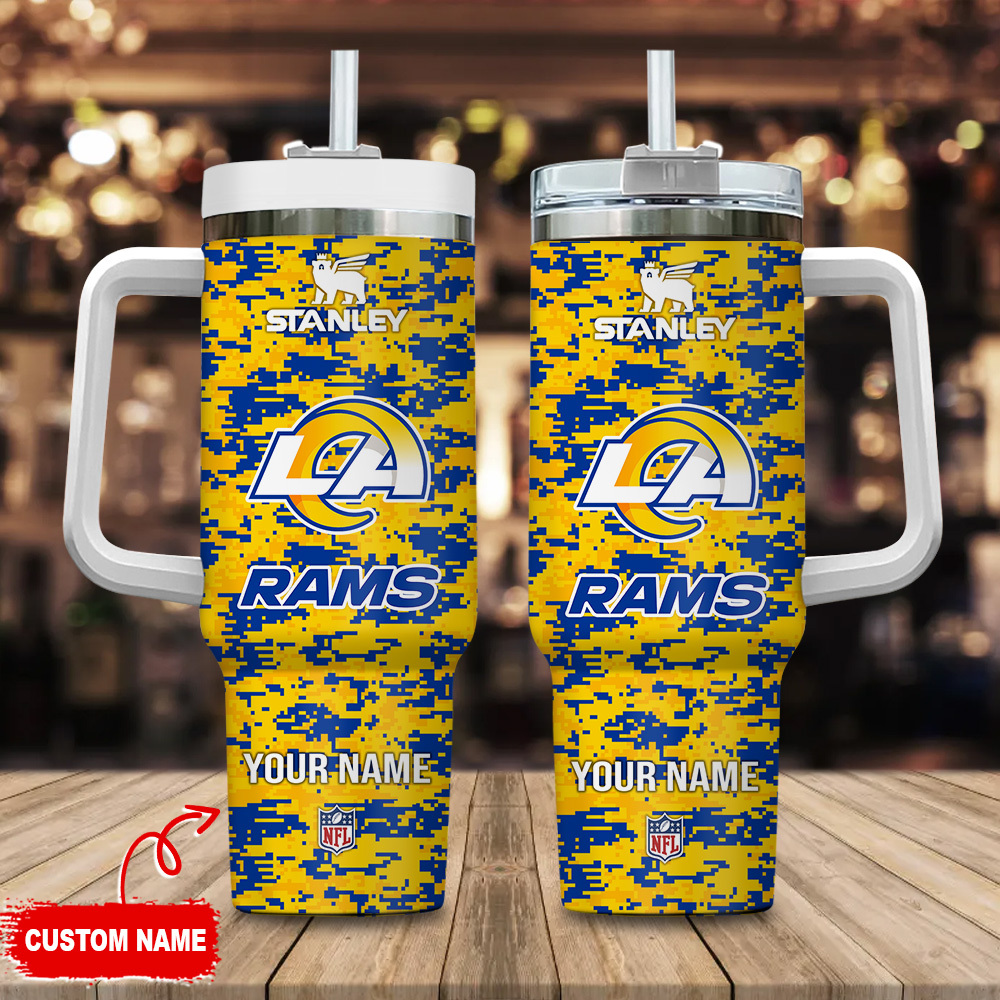 Los Angeles Rams NFL Camouflage Custom Stanley Quencher 40oz Stainless Steel Tumbler With Handle
