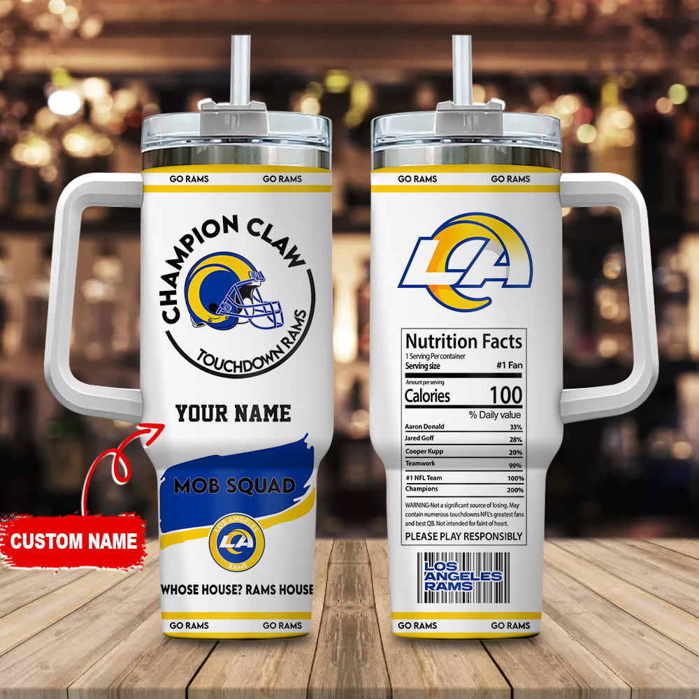 Los Angeles Rams NFL Champion Claw Custom Stanley Quencher 40oz Stainless Steel Tumbler With Handle