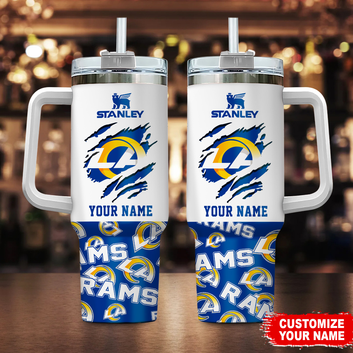 Los Angeles Rams NFL Custom Stanley Quencher 40oz Stainless Steel Tumbler With Handle