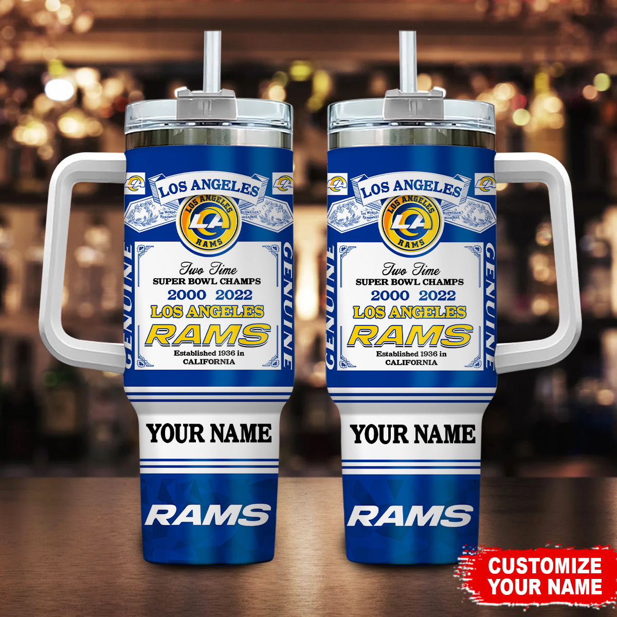 Los Angeles Rams NFL Custom Stanley Quencher 40oz Stainless Steel Tumbler With Handle