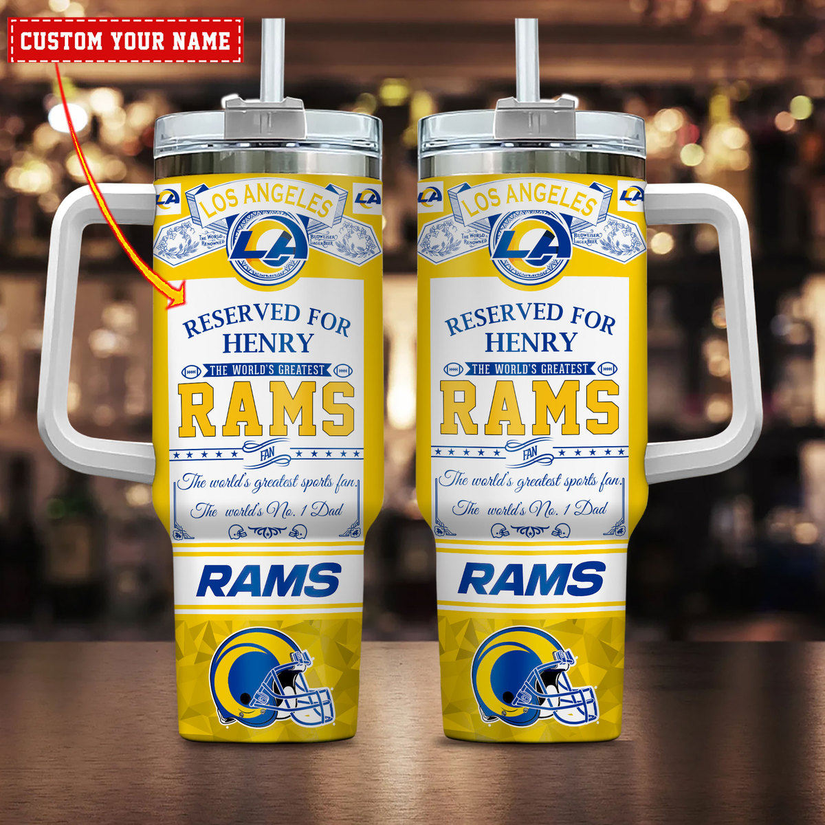 Los Angeles Rams NFL Father's Day Custom Stanley Quencher 40oz Stainless Steel Tumbler With Handle