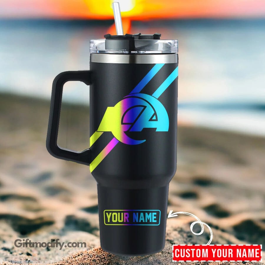 Los Angeles Rams NFL Hologram Logo Custom Stanley Quencher 40oz Stainless Steel Tumbler With Handle