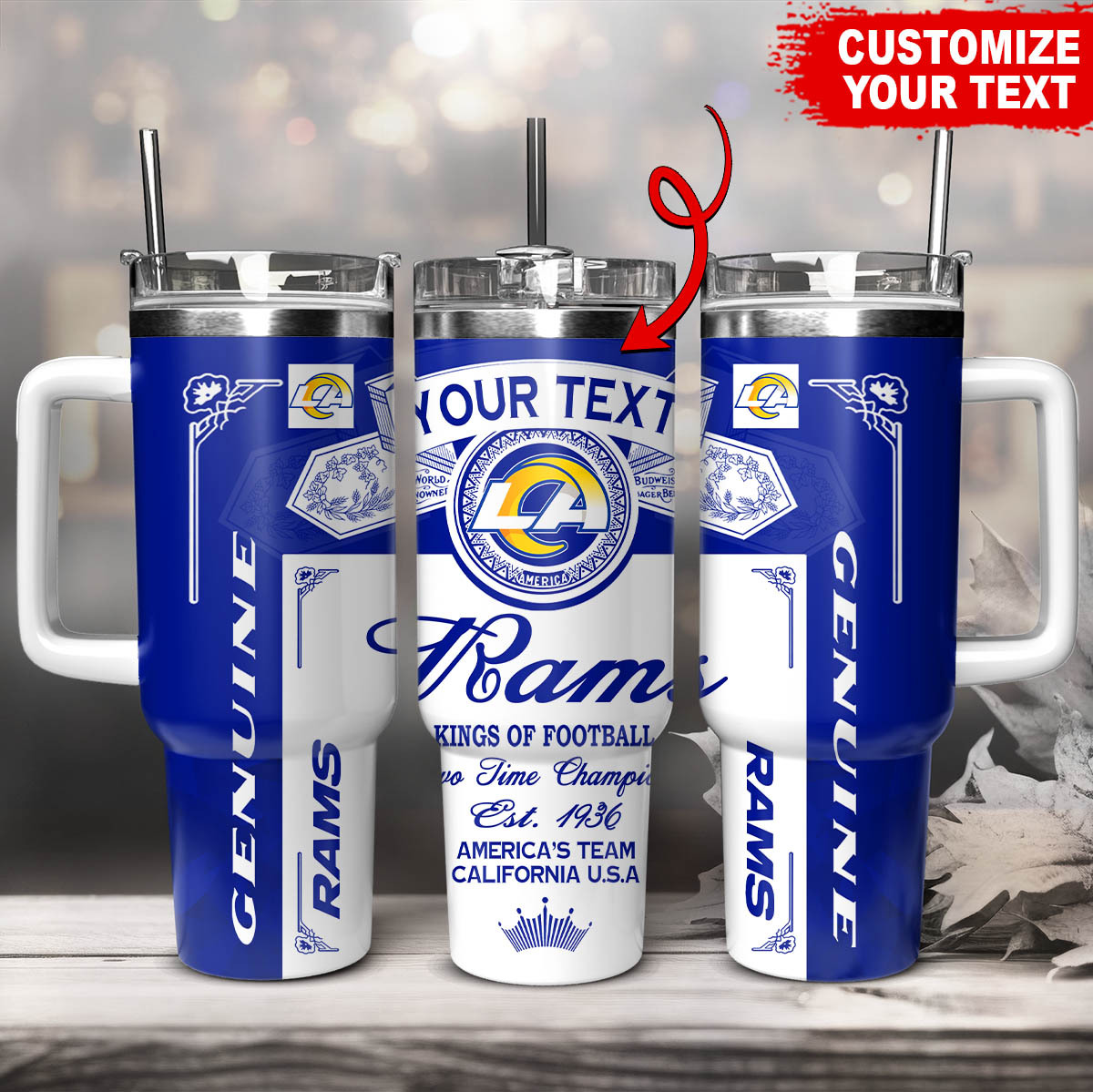 Los Angeles Rams NFL Kings Of Football Custom Stanley Quencher 40oz Stainless Steel Tumbler With Handle